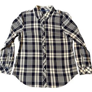 Talbots women's Navy and White Checkered long sleeve Shirt